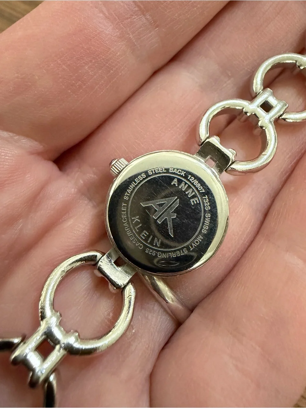 Anne Klein Silver-Tone Ring Link Bracelet Watch with White Dial